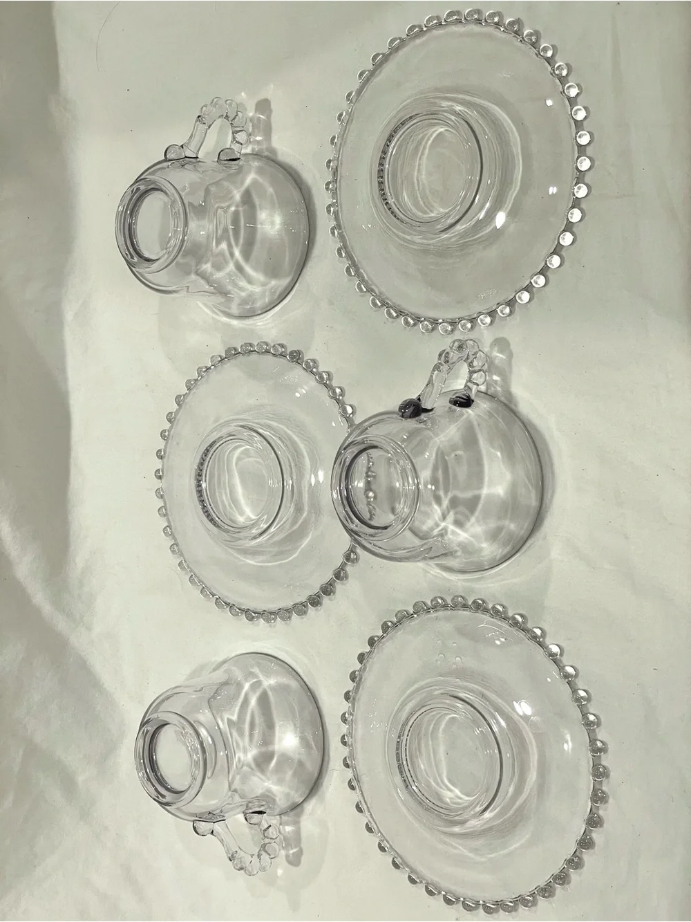 Imperial Glass “Candlewick” Crystal Beaded Teacup & Saucer Set (x3) | VTG | EUC
